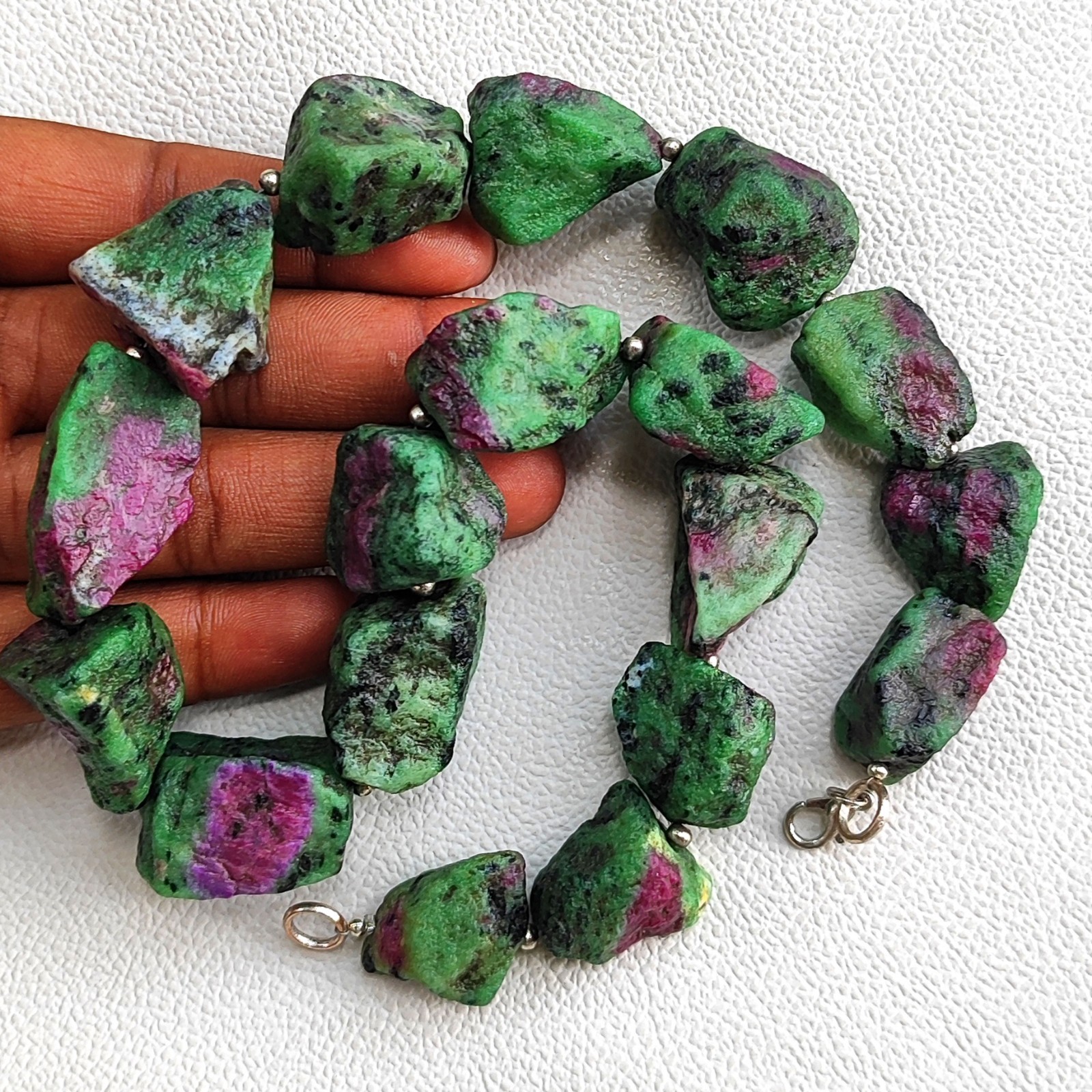 Unpolished Ruby Zoisite Nugget Beads Necklace 18″ India Gems 20-26mm Rough Stone