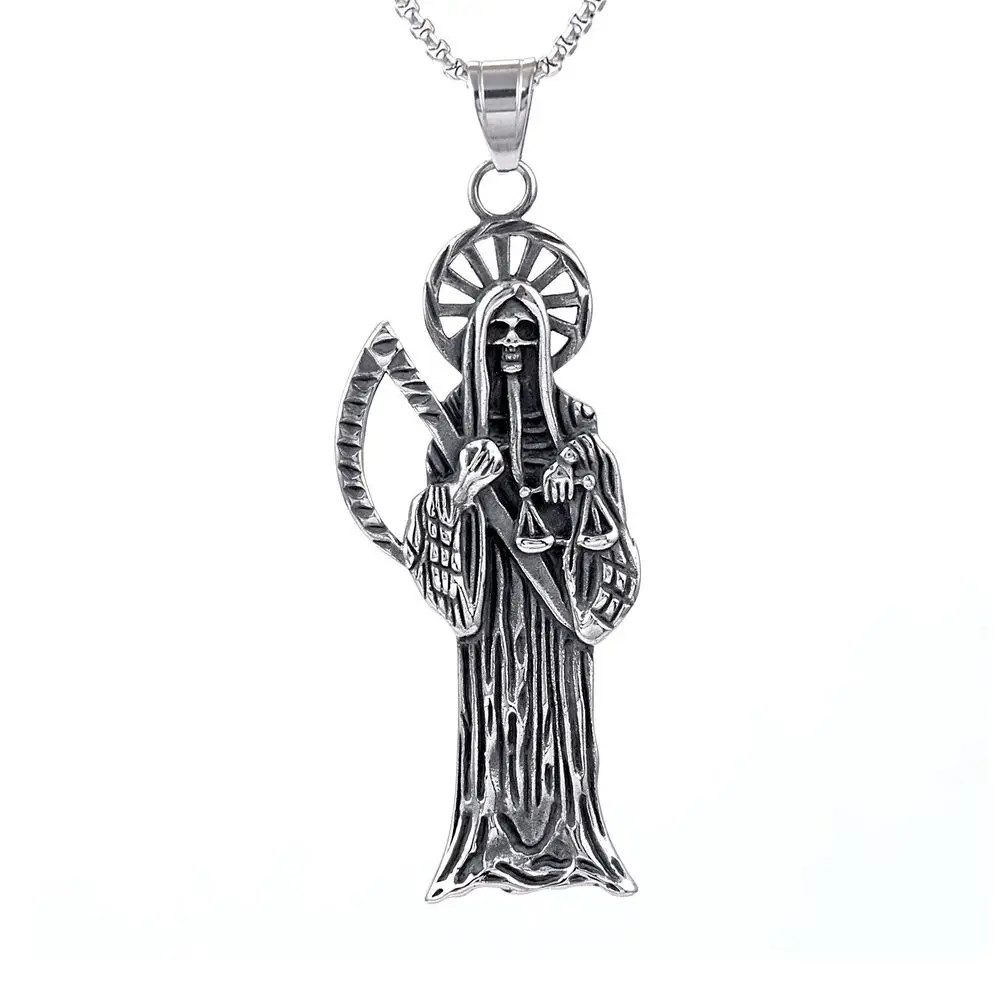 Saiye 316L Stainless Steel Holy Saint Death Santa Muerte Grim Reaper Pendant.
