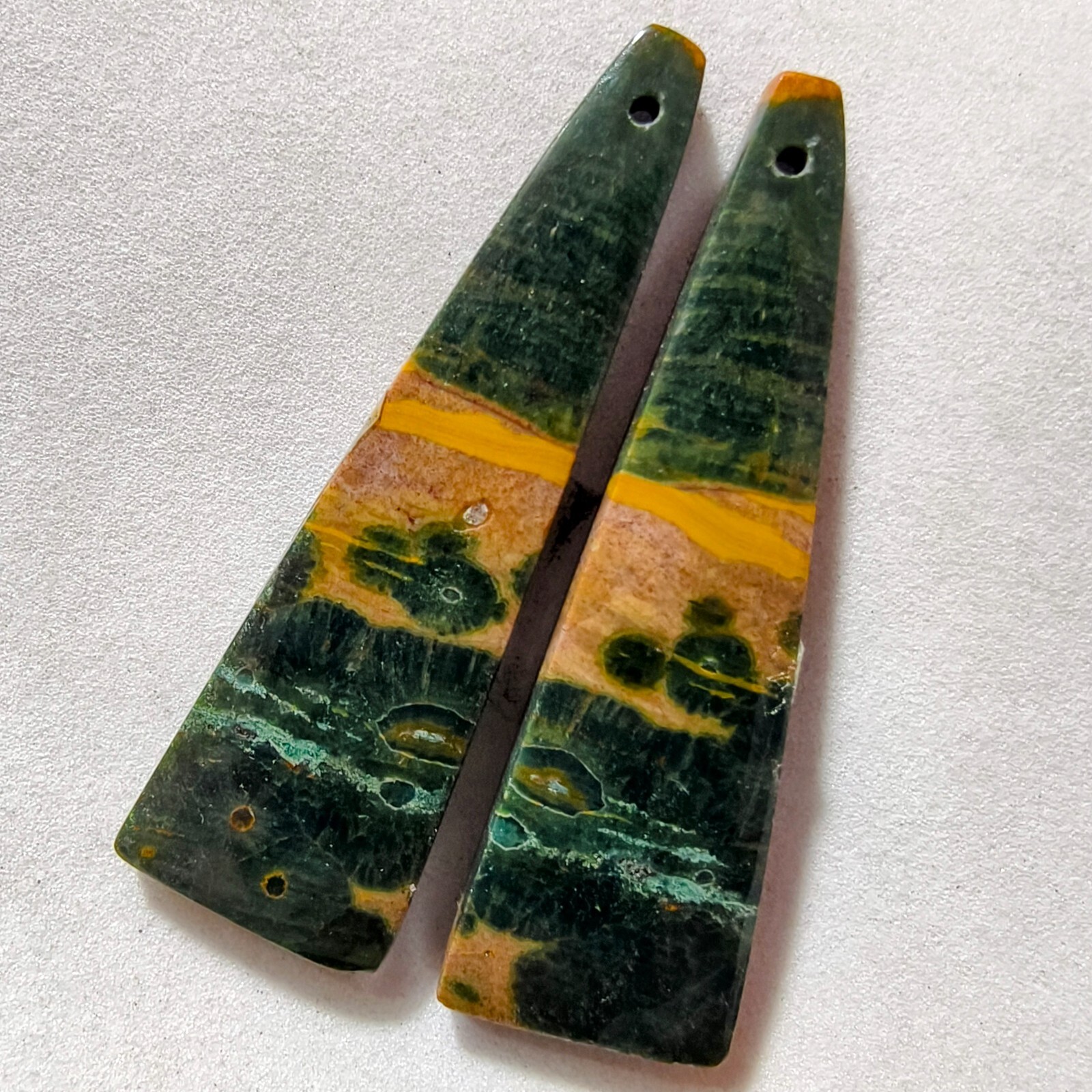 44 Cts Natural Ocean Jasper Drilled Match Pair Cabochon Gemstone 45.5 X 14.2 MM