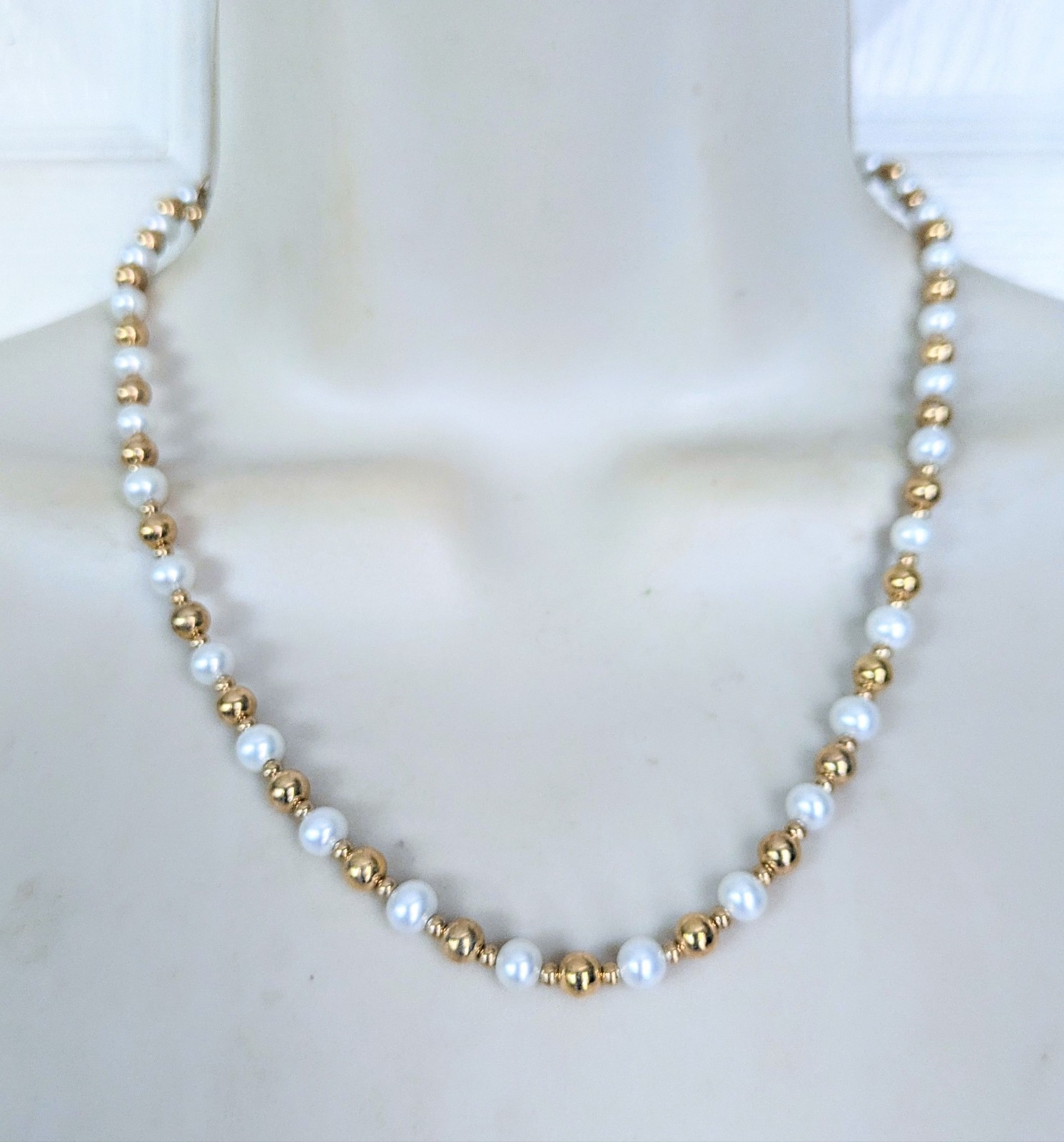 14K Solid Yellow Gold – ETERNAGOLD BEAD BALL & PEARL ADJUSTABLE NECKLACE NWOT