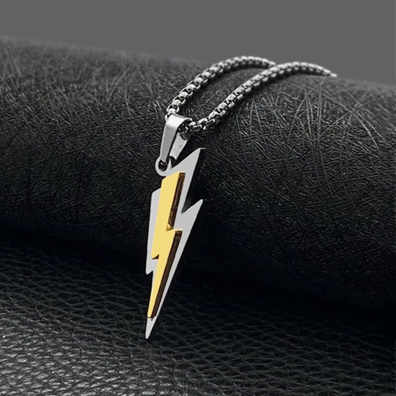Men’s Fashion Jewelry Silver & Gold Lightning Bolt Pendant Necklace 496