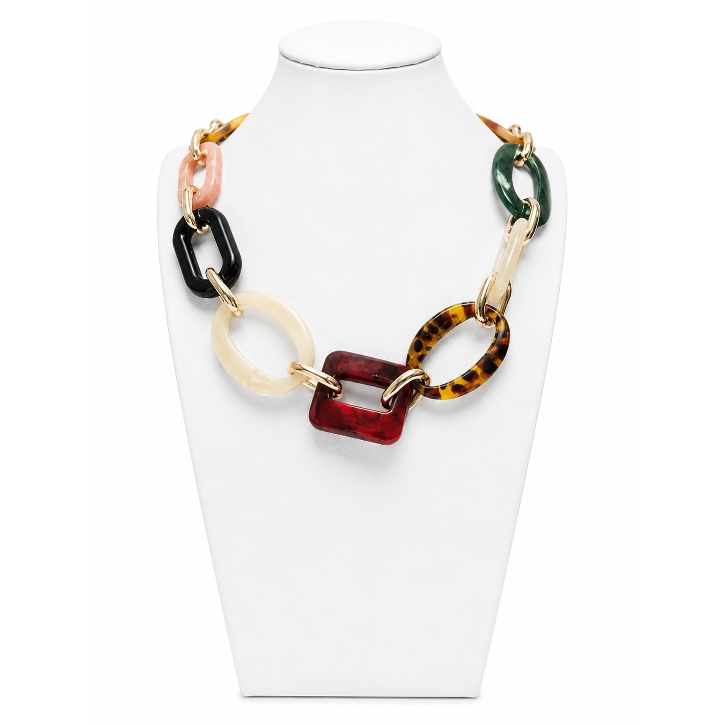 Chunky Acrylic Link Statement Necklace Multicolor Resin Gold Tone New Fashion