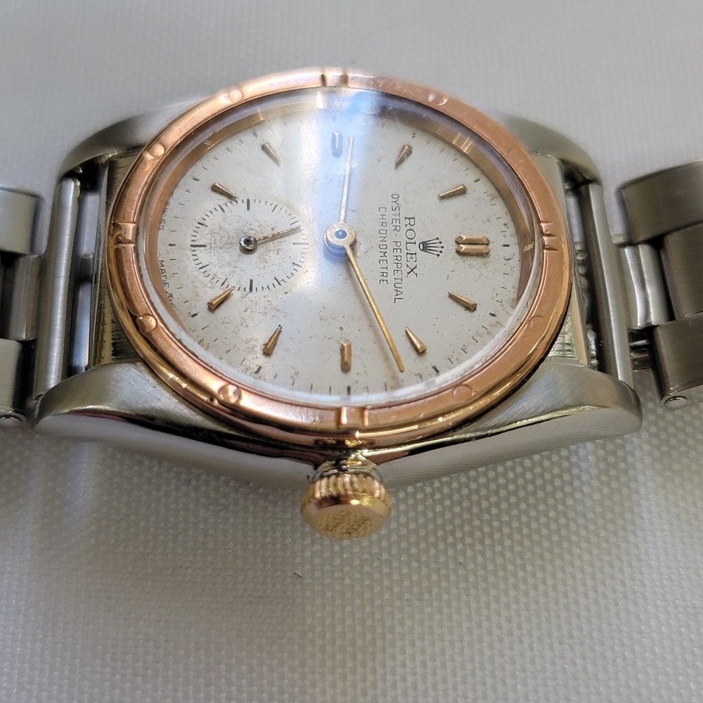 Rolex perpetual 3372 Rose Gold SS Men Rare 32mm 1940s Bubbleback Automatic RA750