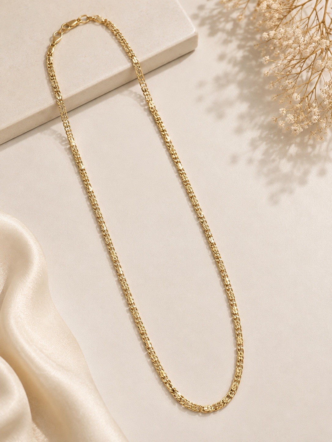 14K Gold Filled Bismark Chain Necklace. 22” Flat Link Unisex Jewelry (Stamped)