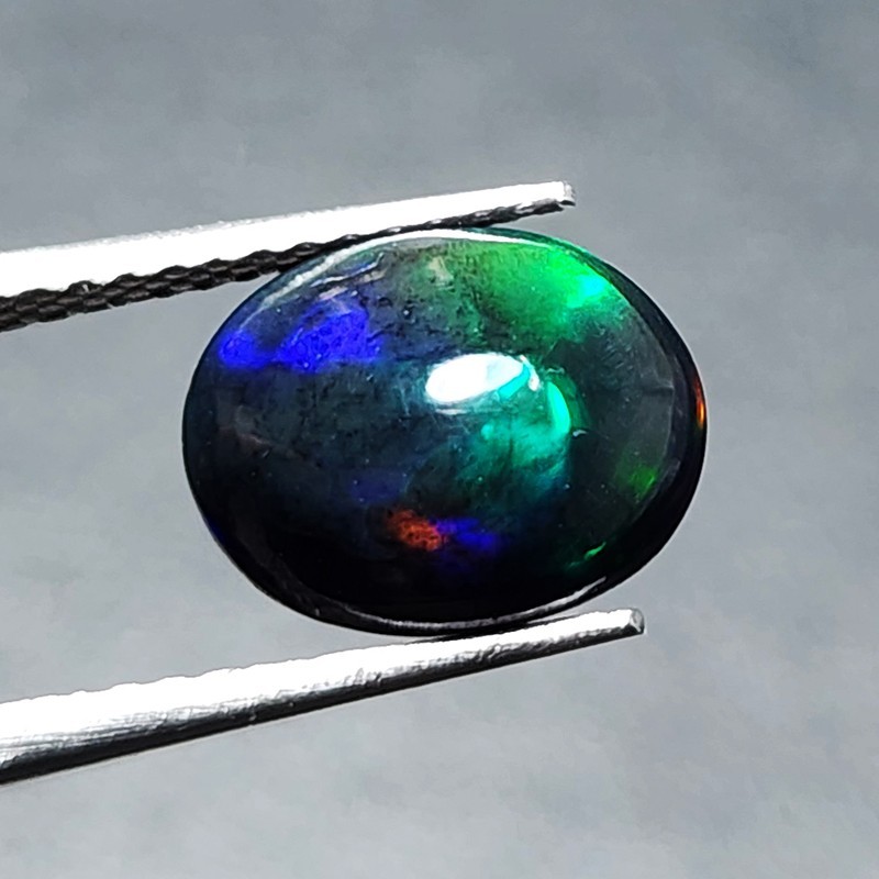 Natural Welo Black Opal Ethiopia Oval Cabochon Vivid Blue Green Fire 1.30Ct Gem