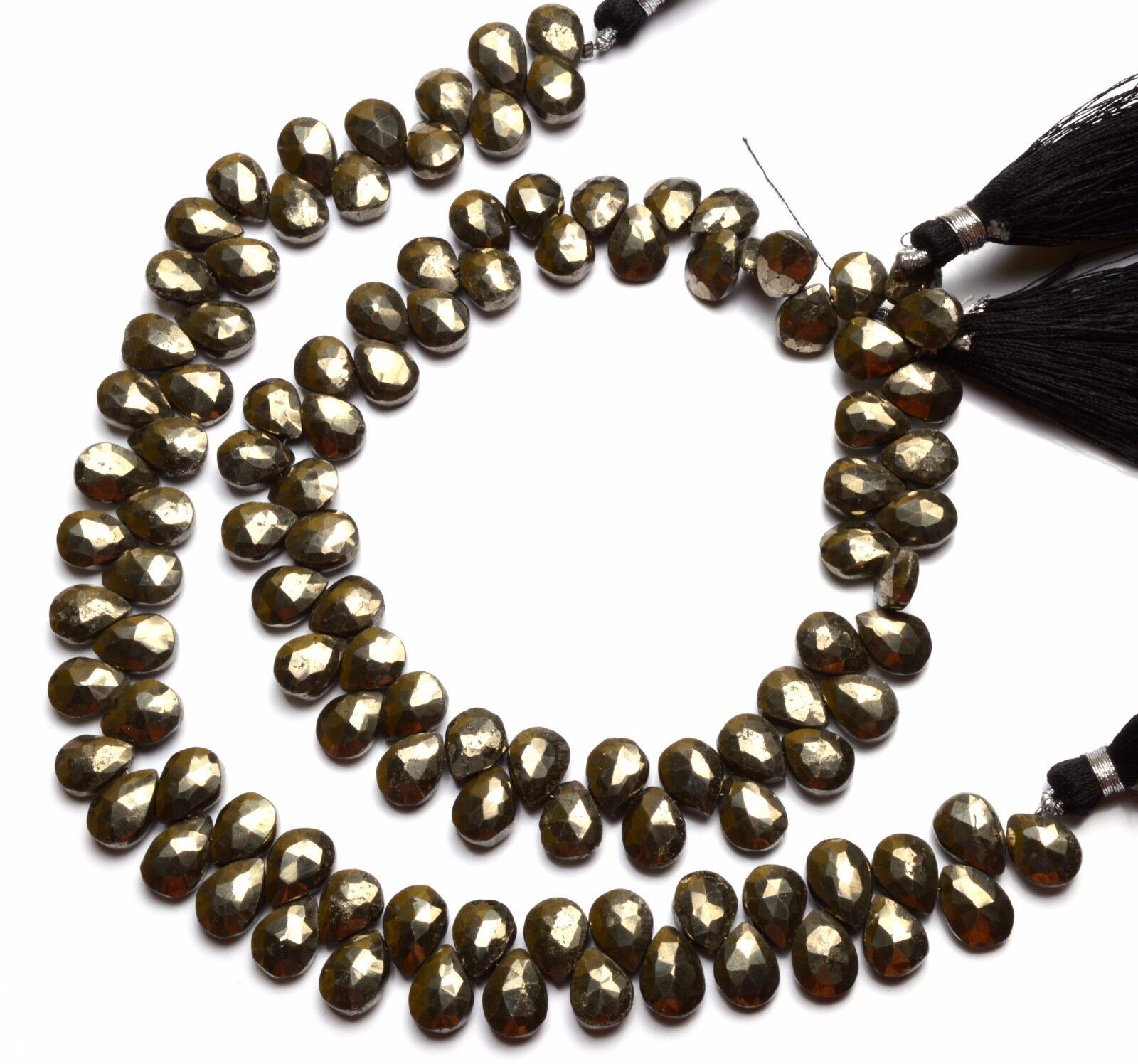 Natural Gem Golden Pyrite Pear Shape 8x10MM Approx. Briolette Beads 10″ Strand