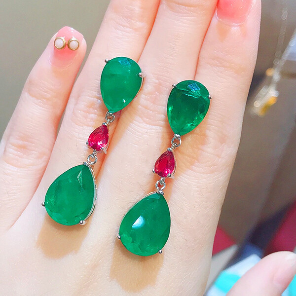 New Charming Women Jewelry Neon Green Tourmaline Gems Silver Dangle Earrings