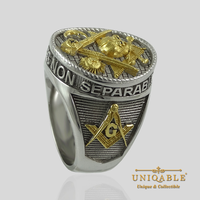 Masonic Memento Mori Skull Bones Ring Sterling Silver Gold Pl Freemason UNIQABLE