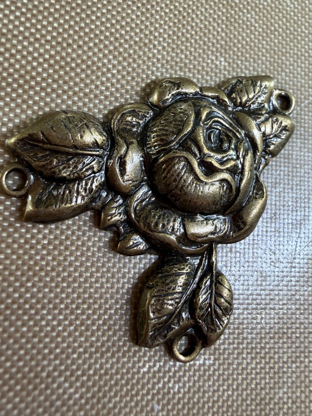 Lot of 4 Vintage Brass Rose Flower 3 Loop Connector Stampings Antique Bronze 29.