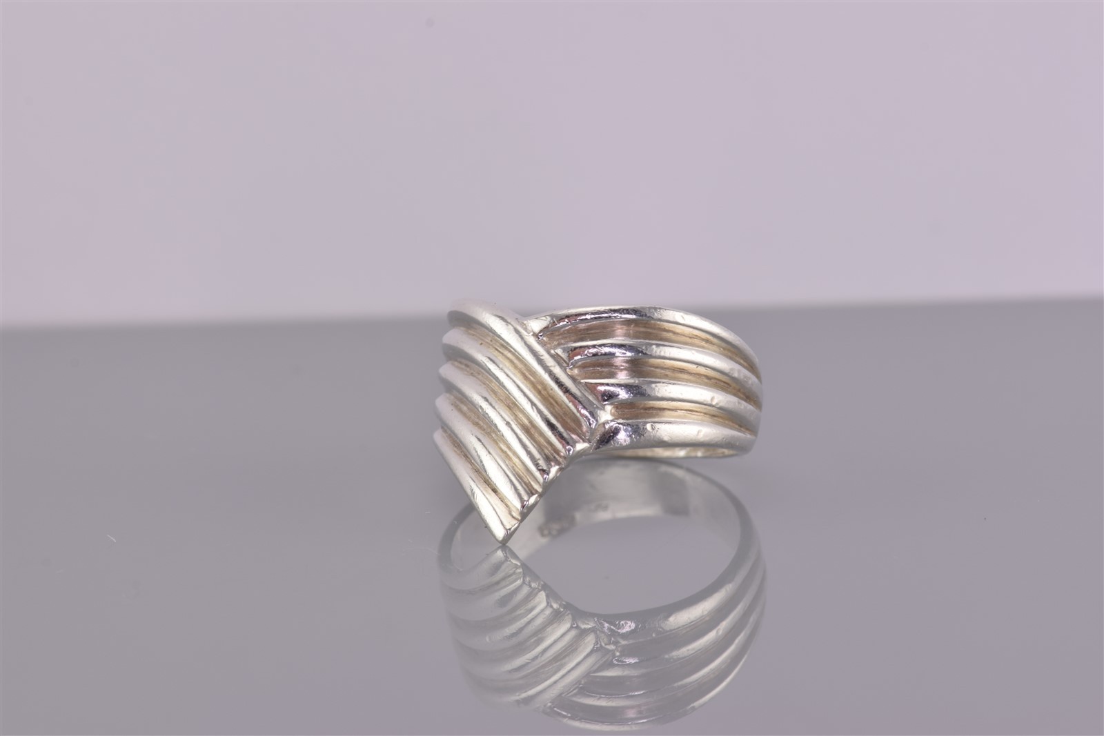 Sterling Silver 15mm Wrap Around Rippled Chevron Band Ring 925 Sz: 7