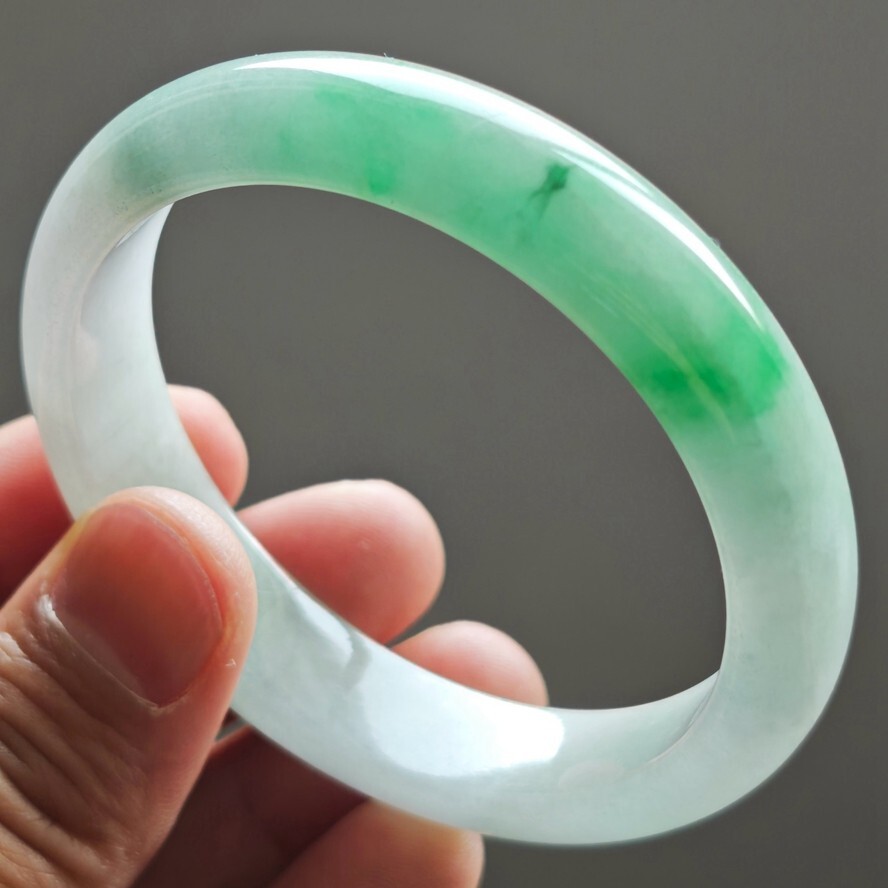 57mm Natural Icy Green Jadeite Jade Bracelets Burma Jade Bracelet Bangle 2922