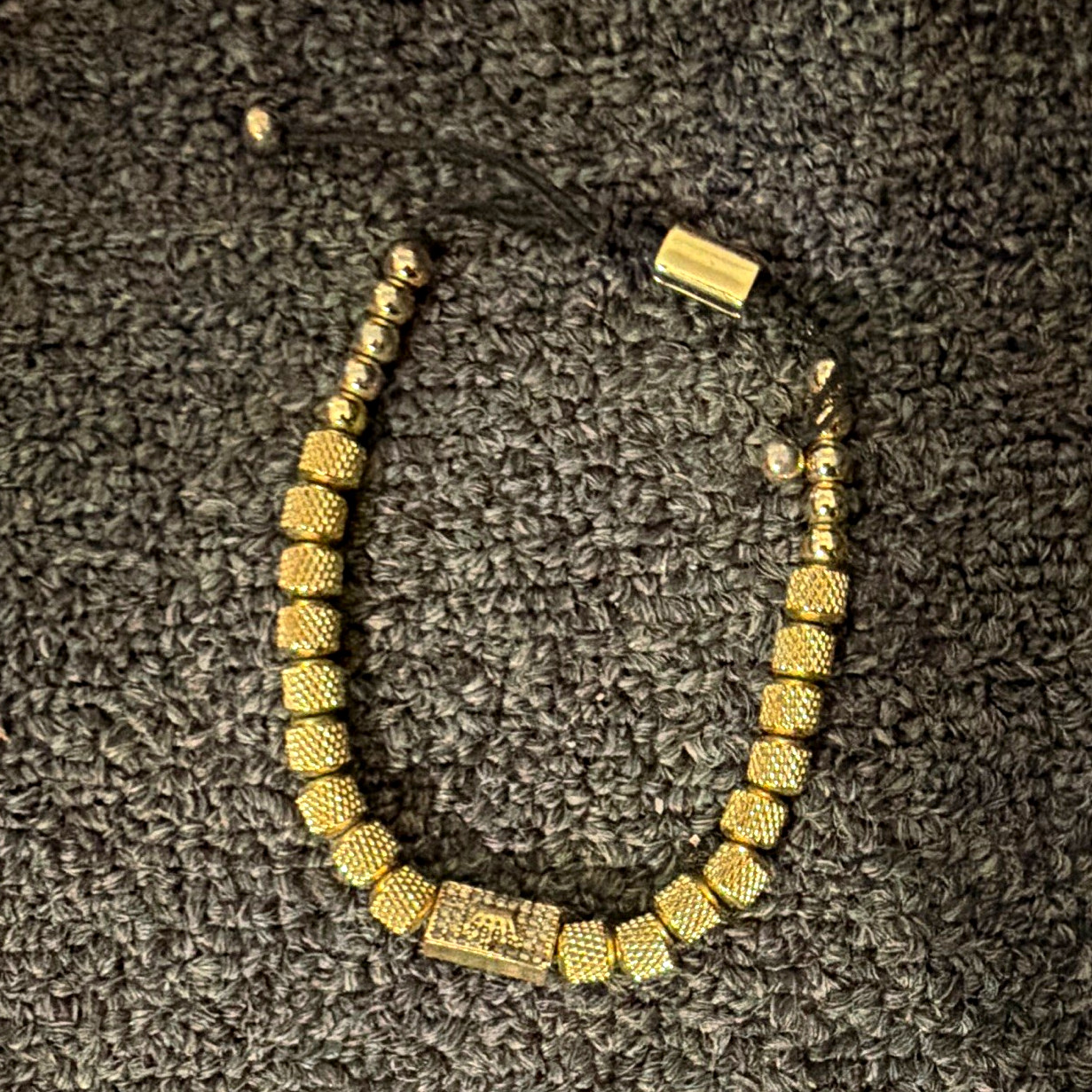 Men’s Gold Tone Metal Beaded Bracelet, Adjustable Drawstring Closure