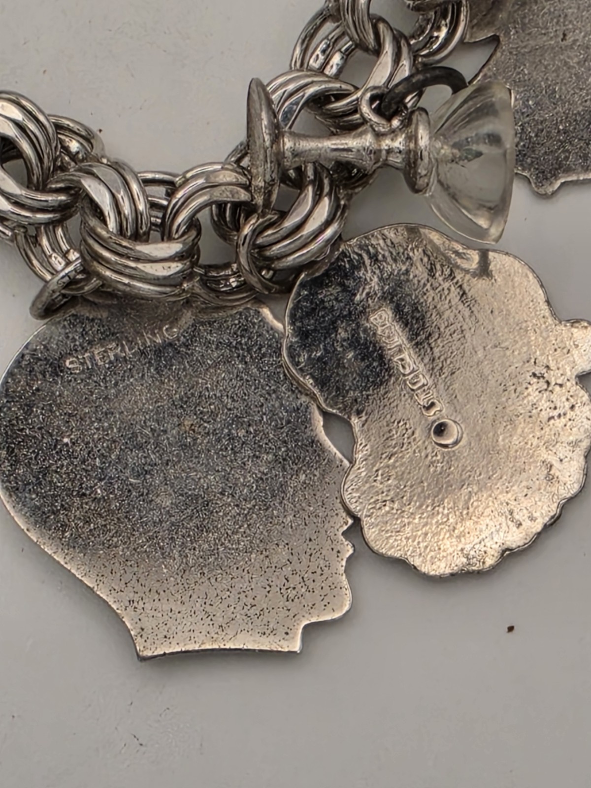 Vintage Elco Sterling Silver Triple Link Charm Bracelet With Charms, 6.25 in, I5