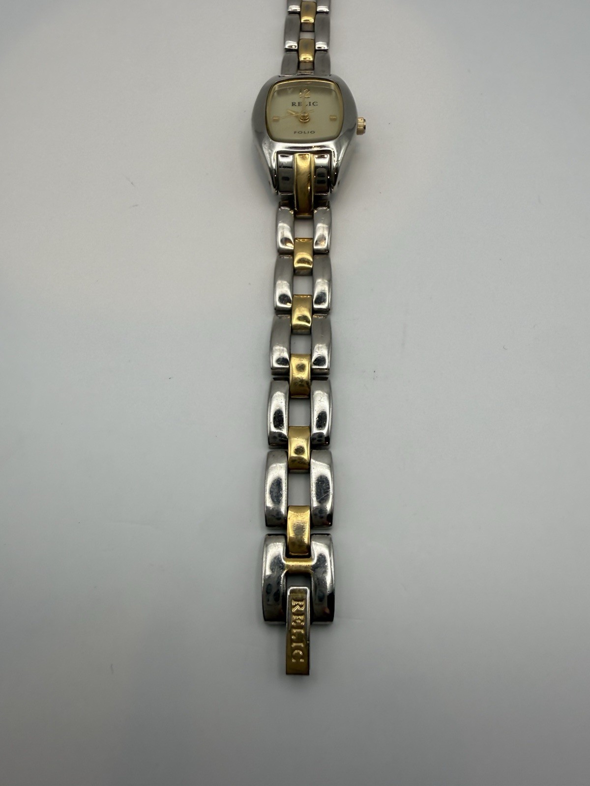 Relic Folio Women’s Quartz Analog Two-Tone Silver/Gold Bracelet Gold Dial