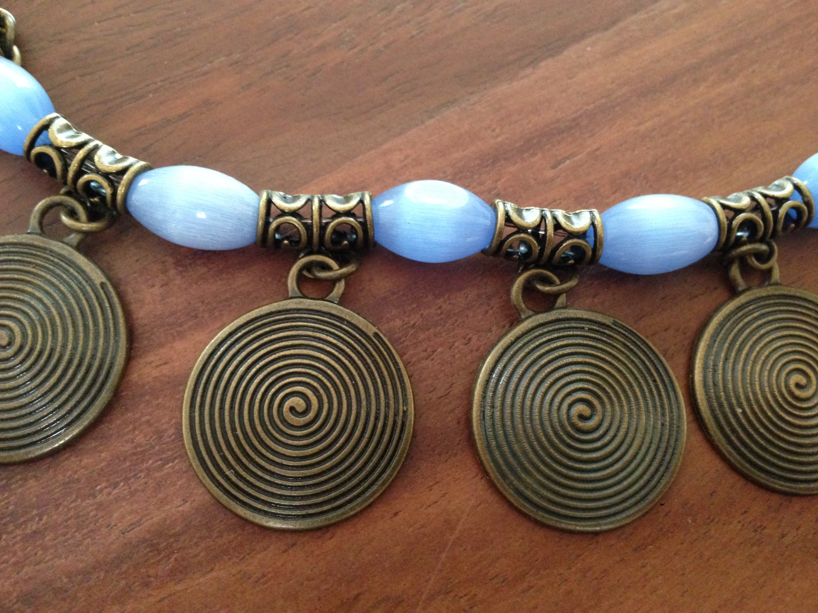 New Handmade Mystery Ocean Blue Tornado Metal Stone Charm Necklace 16.5″
