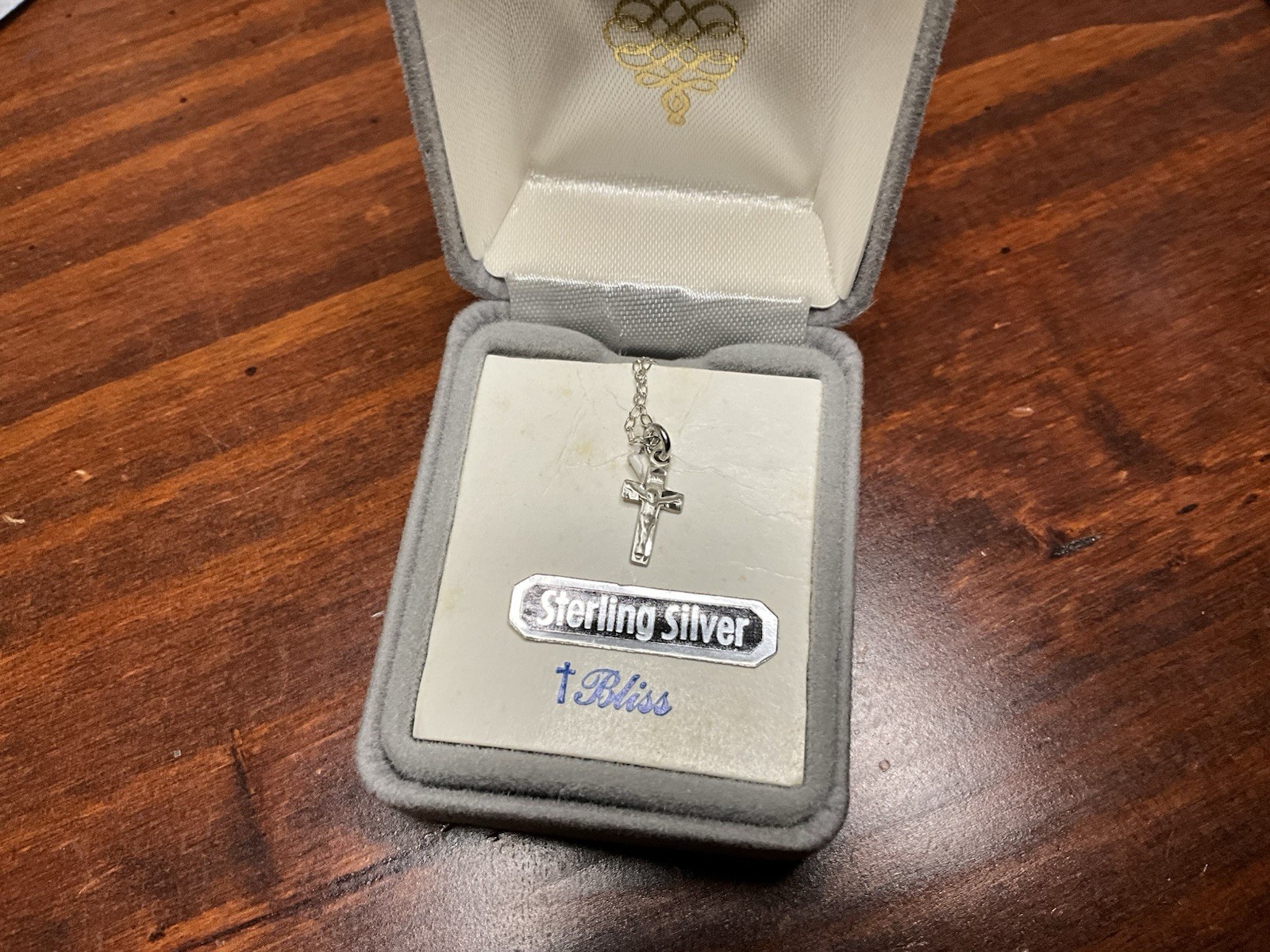 Vintage Bliss Tiny Dainty Crucifix Cross Pendant Necklace~Sterling Silver~Box