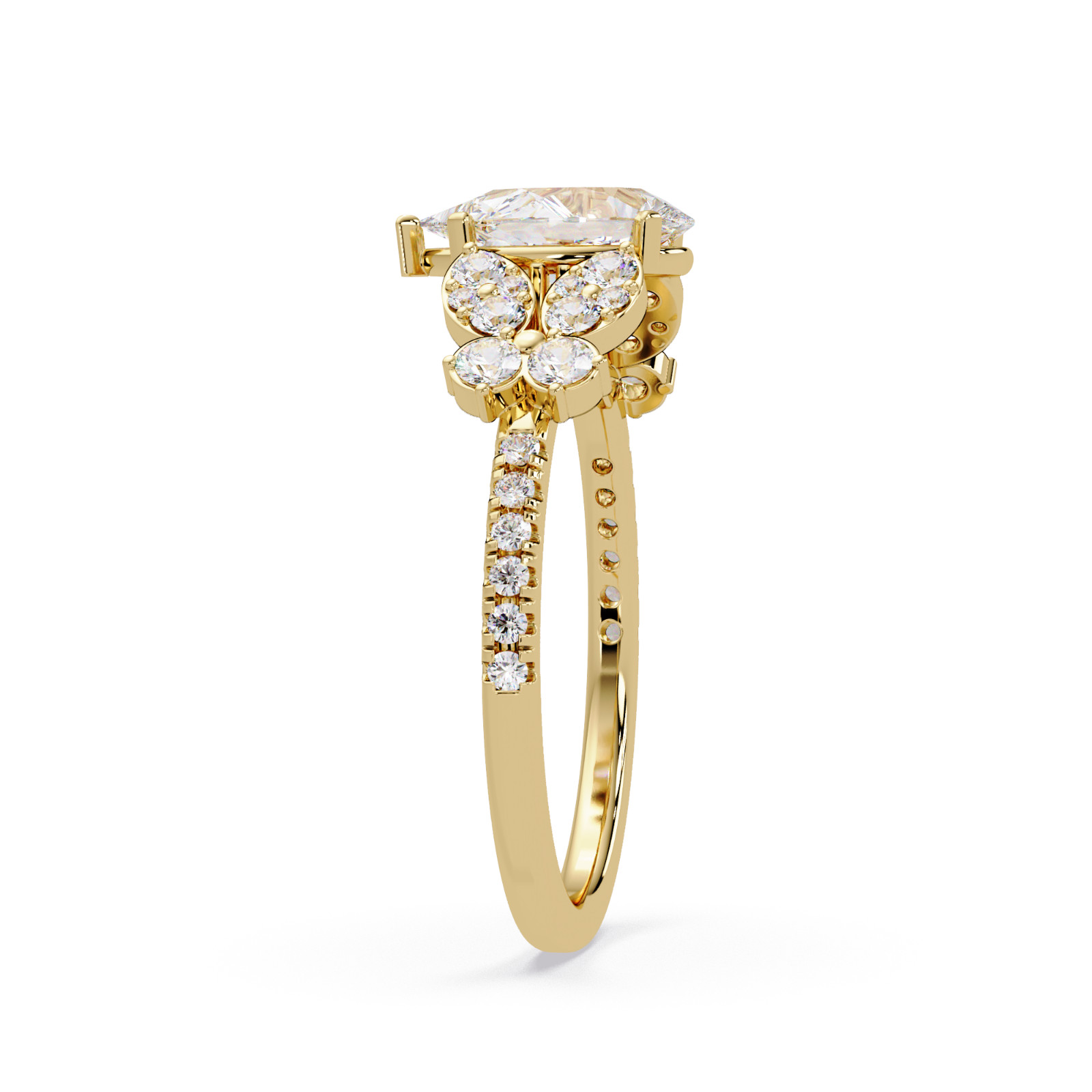 Floral Cluster Bridal Ring Pear Cut Lab Grown Diamond 925 Silver 1.40 CT DEF VVS