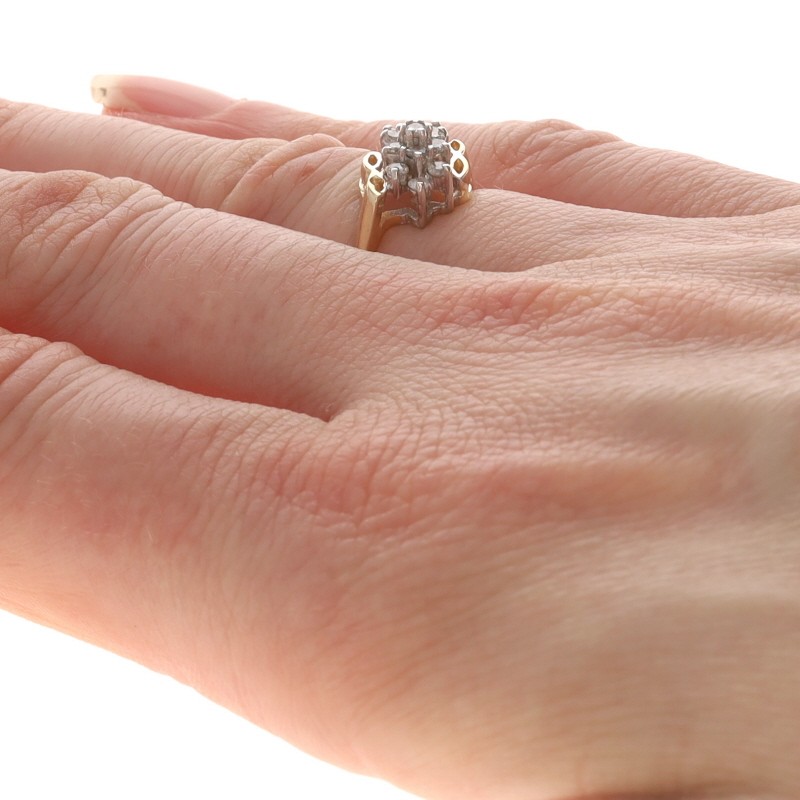 Yellow Gold Diamond Cluster Bypass Ring – 10k Round Brilliant .33ctw Floral