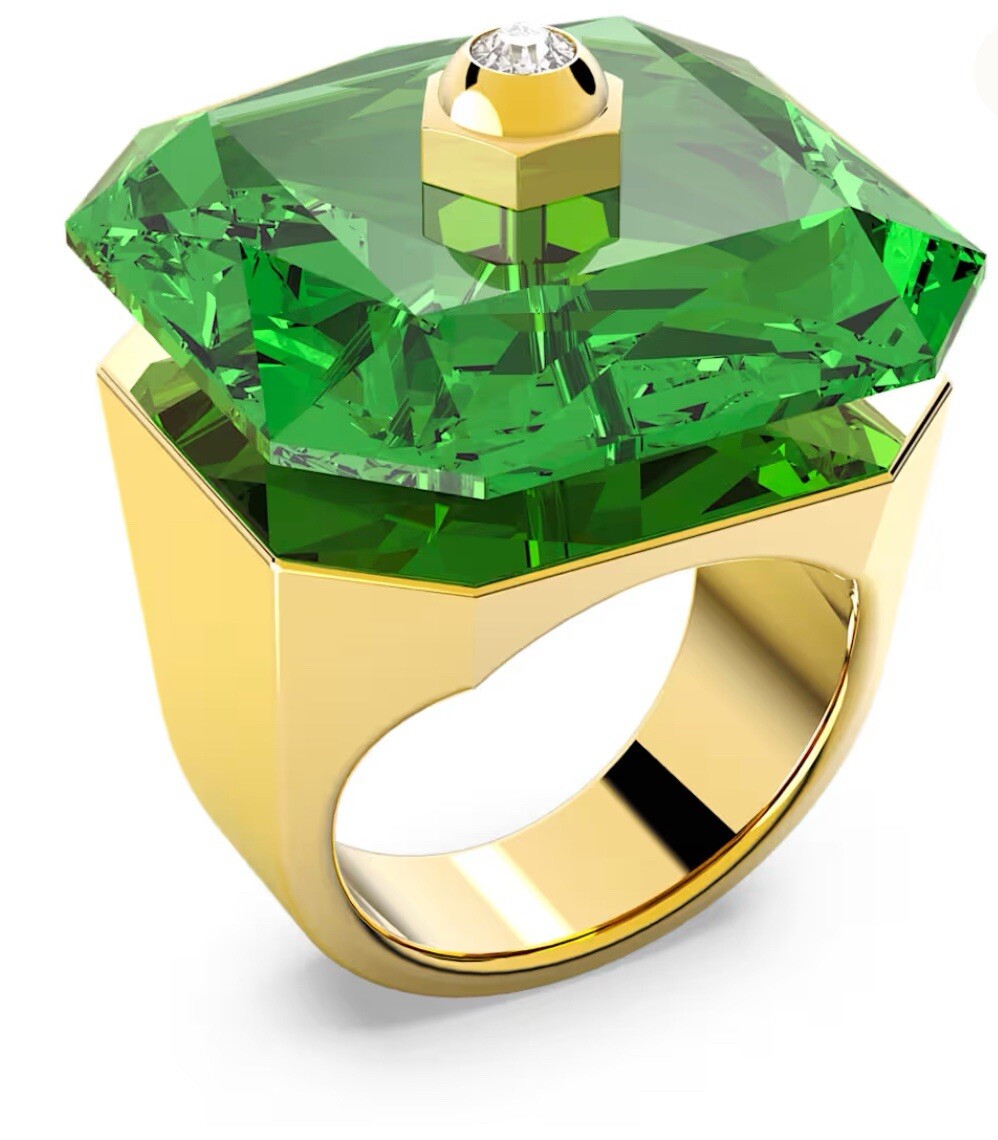 Swarovski Numina Cocktail Ring Green Octagon Crystal Gold Tone Size 9 New Box