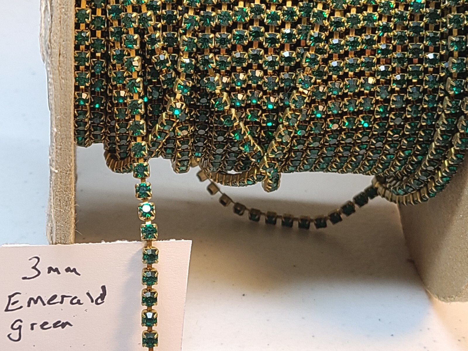 1 Ft Vtg 3mm Rhinestone Swarovski Crystal Chain Brass Set Setting Jewelry Craft