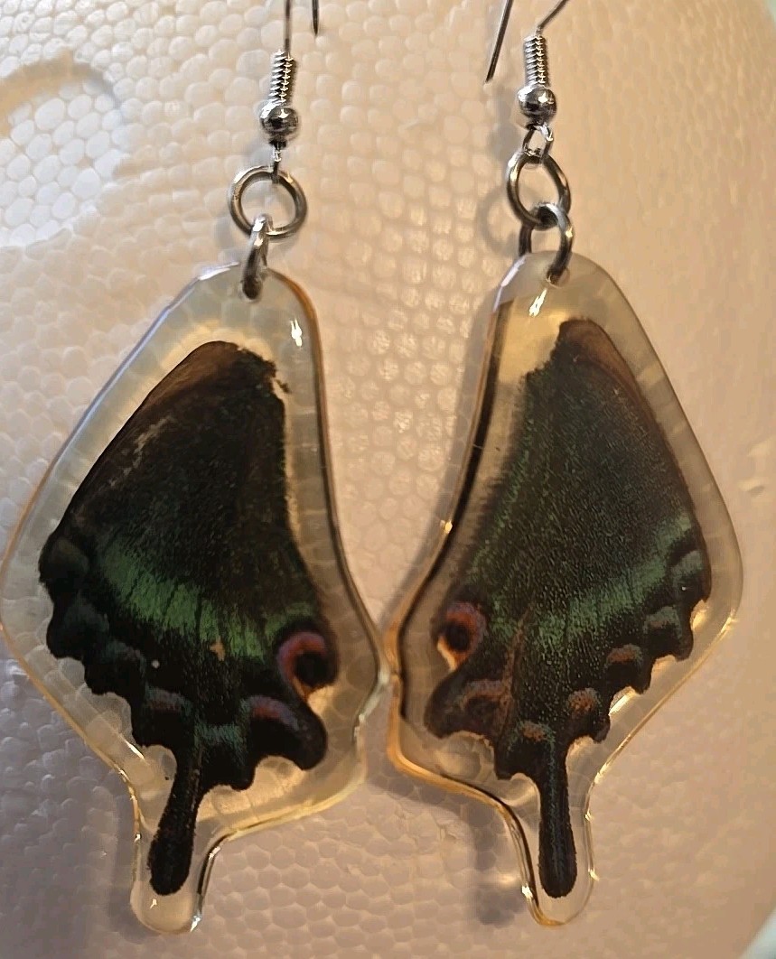Unique Real Butterfly Wings Earrings Resin Drop/Dangle Jewelry , 2in X 1 1/8in