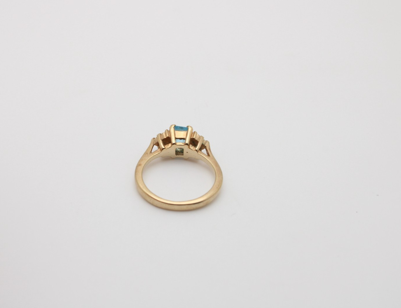 18K HG Yellow Gold Plate Emerald Cut Blue Crystal Trinty Rhinestone Band Ring 9