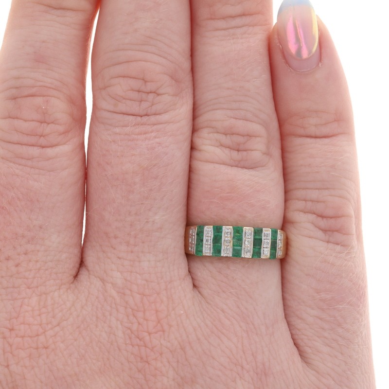 Yellow Gold Emerald Diamond Cocktail Band – 14k Square .96ctw Ring