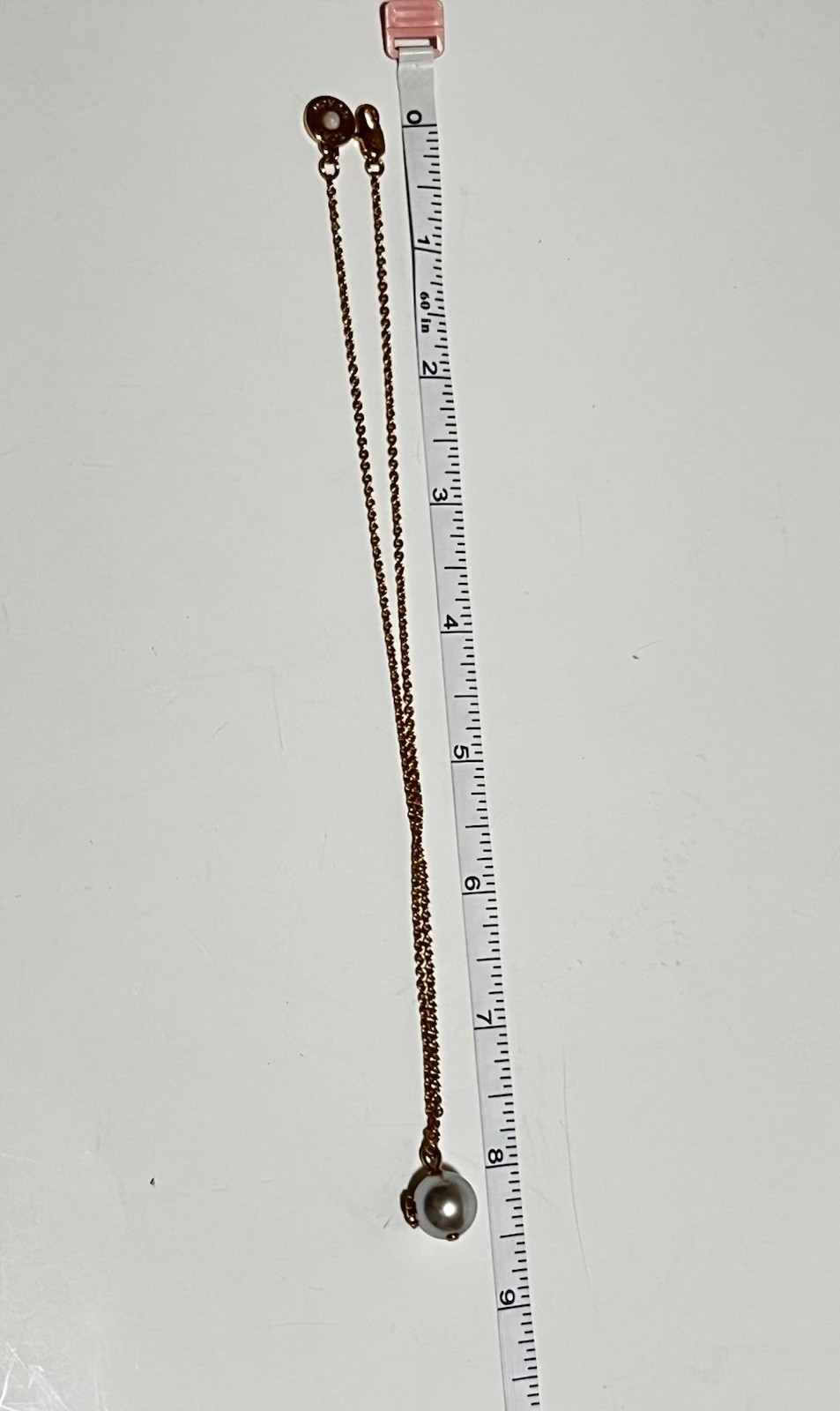 Tory Burch Gray Pearl With Logo Chain Necklace