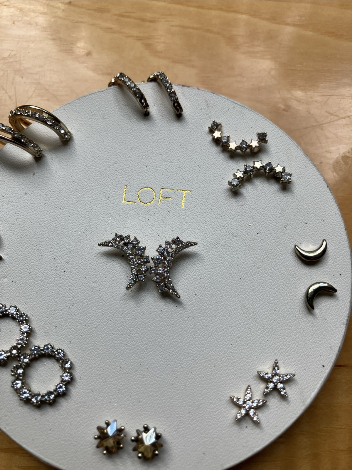 NWT LOFT Ann Taylor Pave Moon Small Assorted Stud Earrings Set Stars Gold Silver