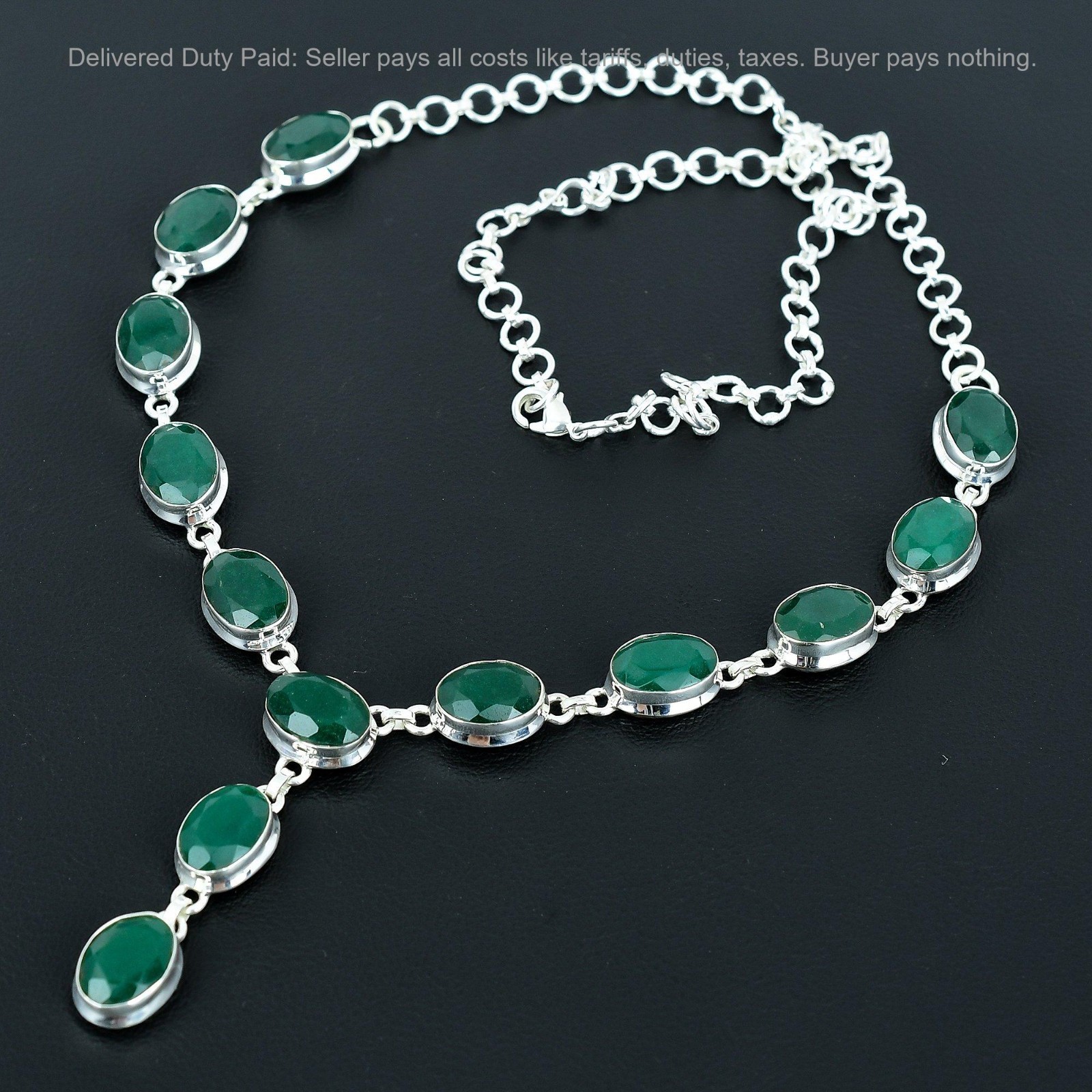 925 Silver Zambian Emrald Stone Elegant Chain Sister Wedding Necklace Jewelry