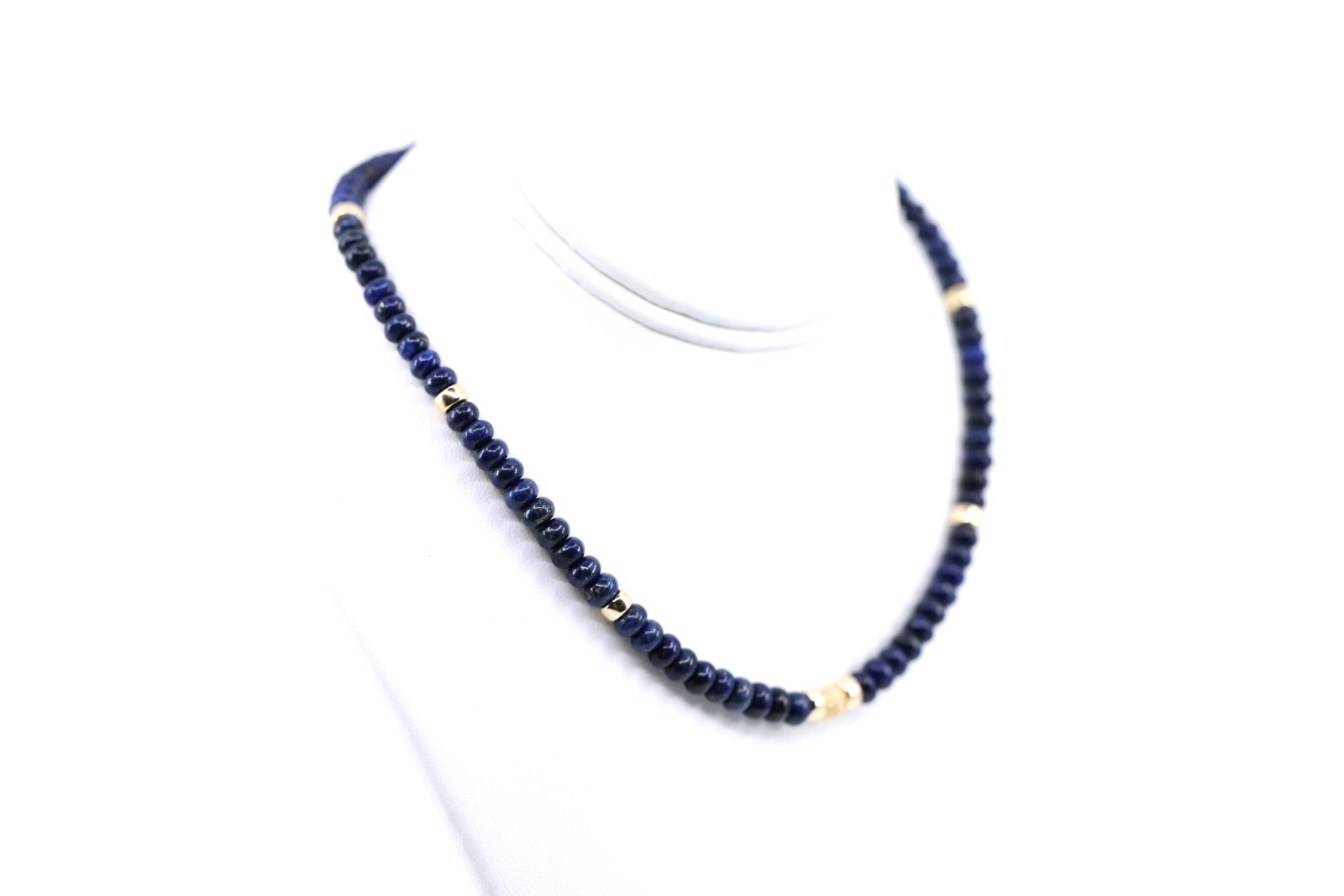 6mm Blue Lapis Lazuli & Gold Filled Modern Beaded Gemstone Choker Necklace