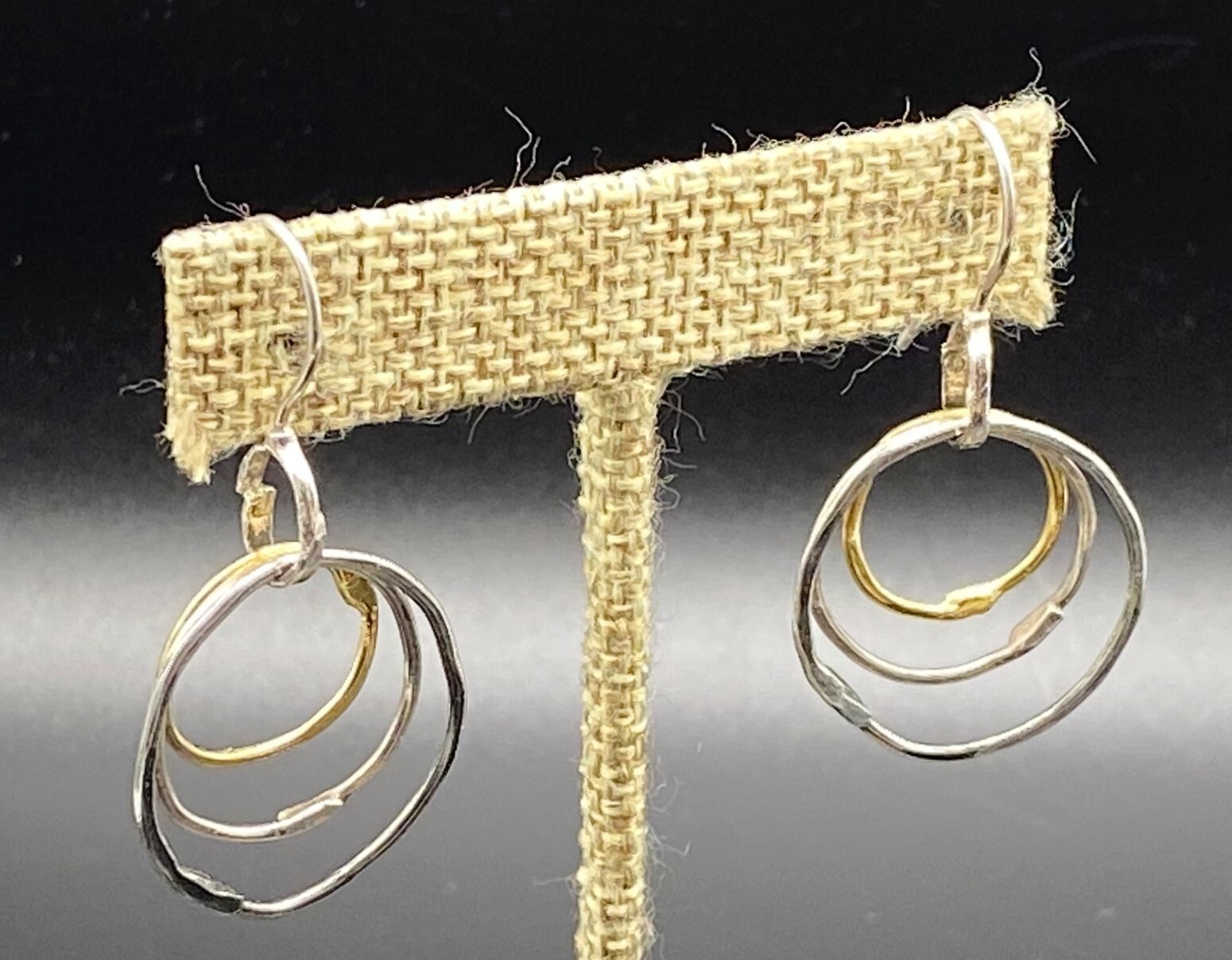 PZ, PAZ CREATIONS-Sterling Silver Gold Plated Hammered Hoop Earrings-HANDMADE