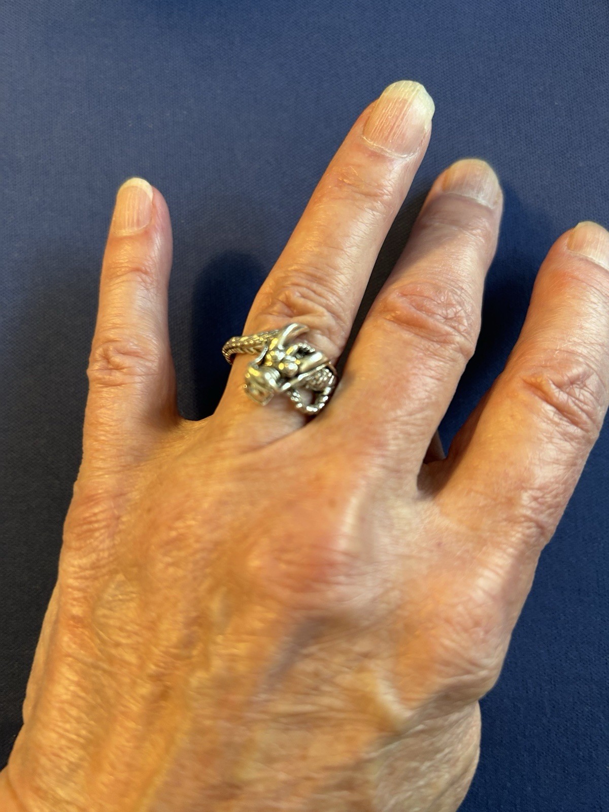 Vintage sterling silver Peter Stone dragon with ball great detail ring size 8