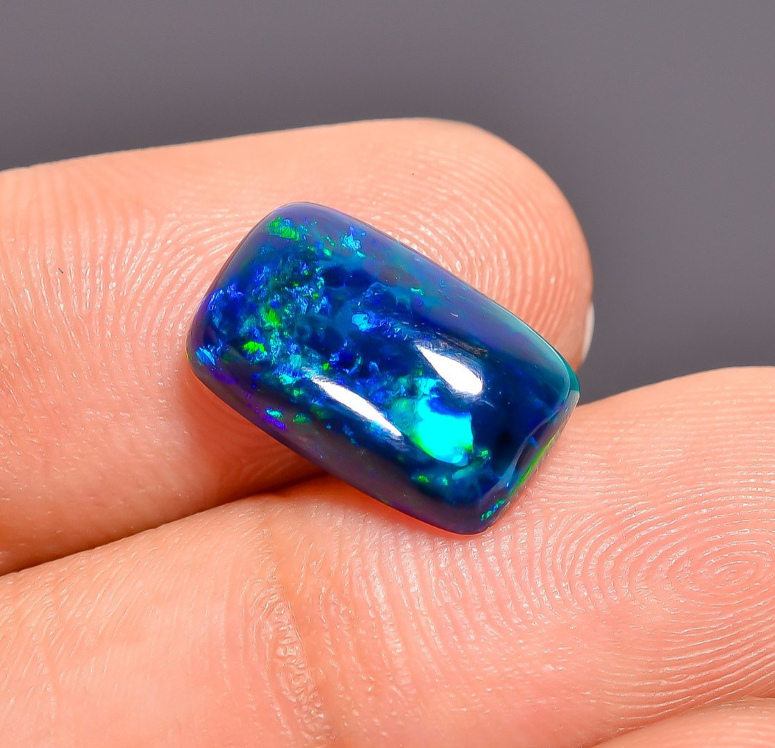 Natural Black Ethiopian Opal Radiant Shape Cabochon Loose Gemstone 3.1 Ct 13X8X5