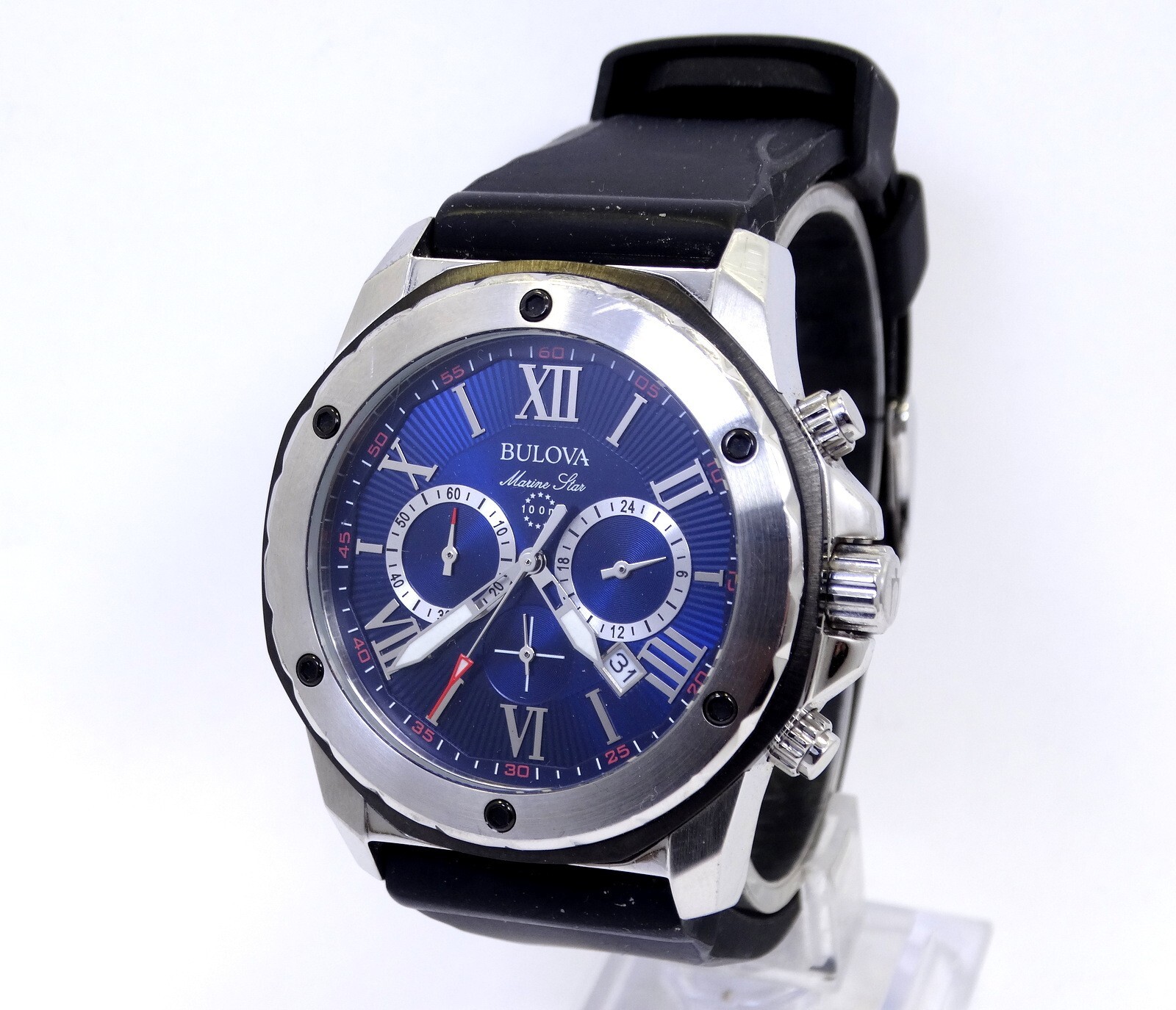 BULOVA 98B258 MARINE STAR Chronograph Blue Dial Stainless Steel Quartz Watch