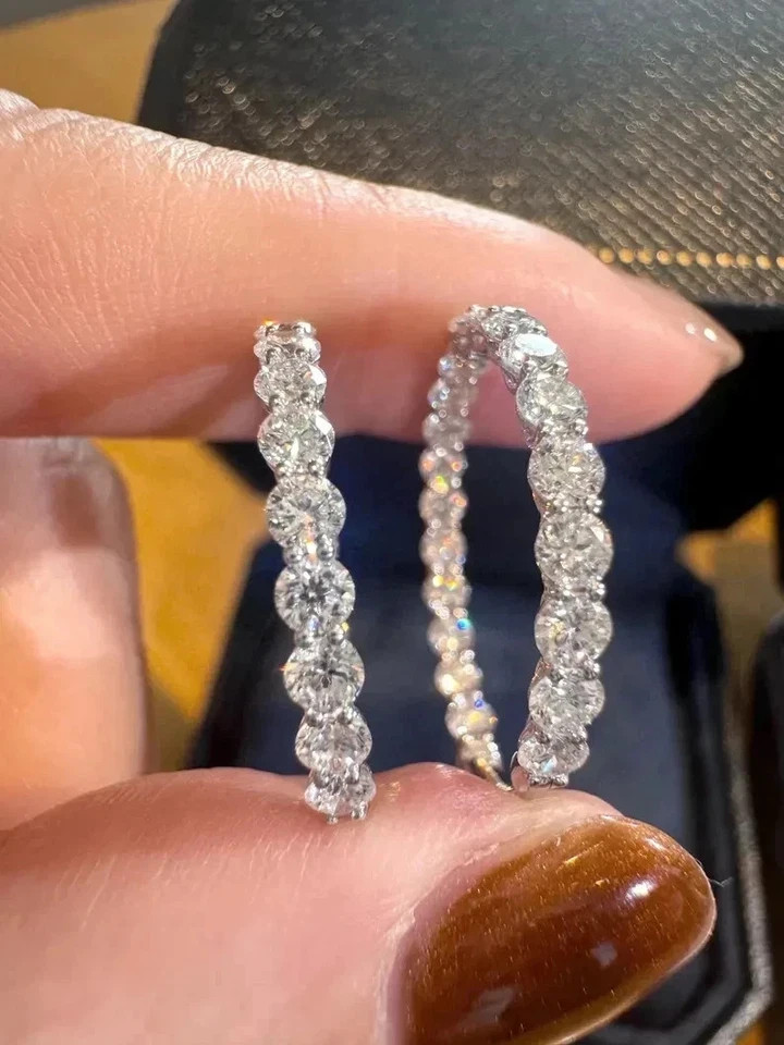 Round 4 CT F-VS1 Lab Grown Diamond Women Wedding Hoop Earrings 14K White Gold