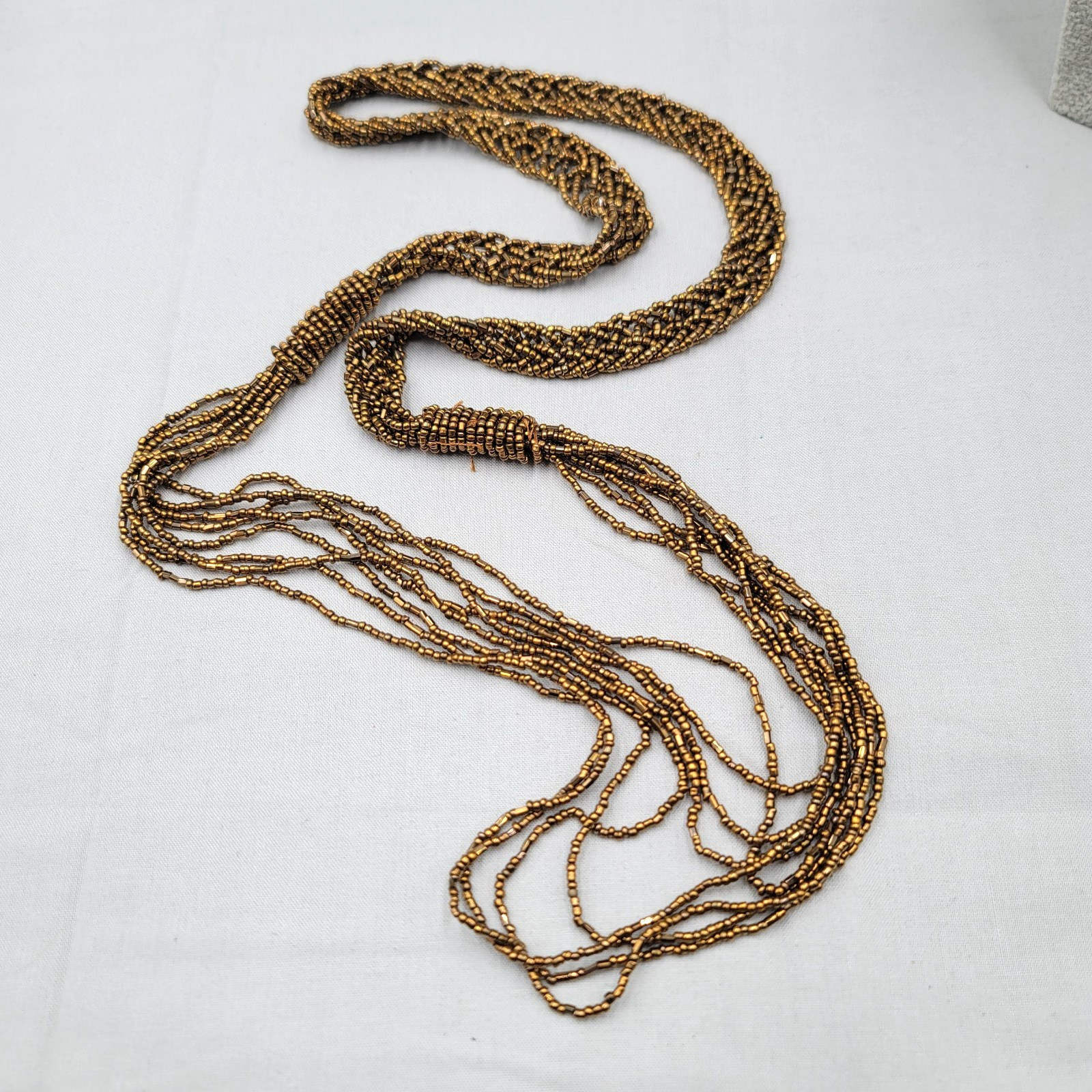 Golden Brown Seed Bead Long Layered Beaded Necklace 36″+