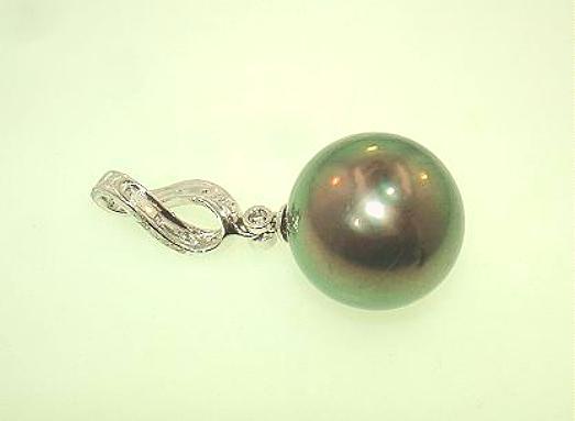 14k White Gold 13.7mm 17.45Cts Black Tahitian Pearl 0.045Cts Diamond Pendant #3