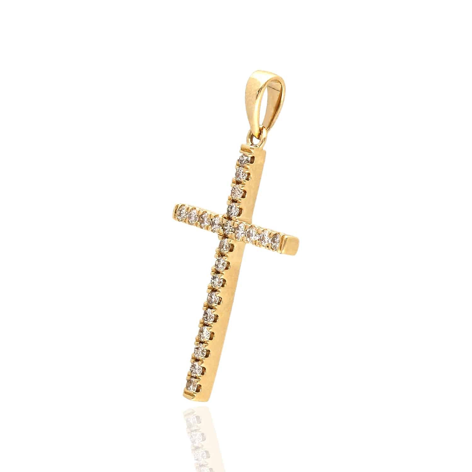 Real Diamond 14K Gold Cross Pendant 0.9″-1.3″