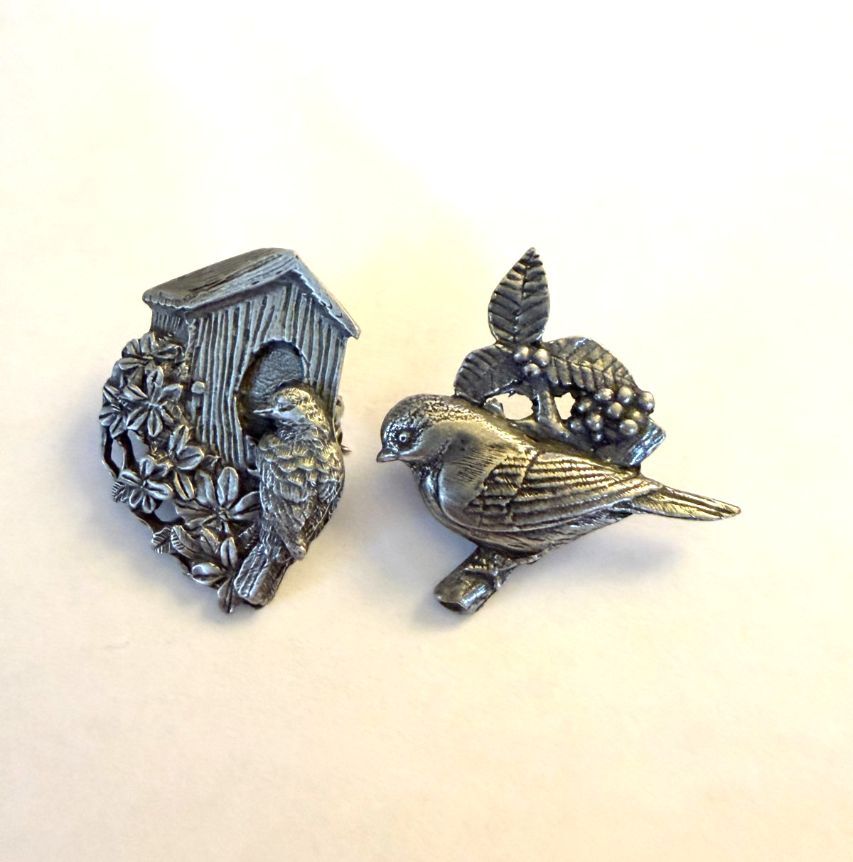 Two Birds & Blooms Pins 1997 Limited Edition & 2002 Pewter