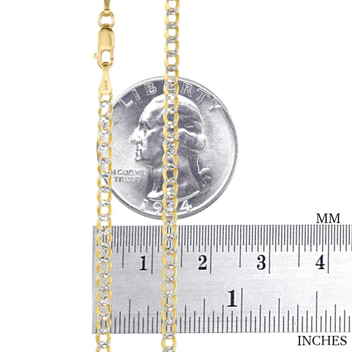 10K Yellow Gold Solid 3mm Diamond Cut Pave Cuban Curb Chain Bracelet Anklet 7-9″
