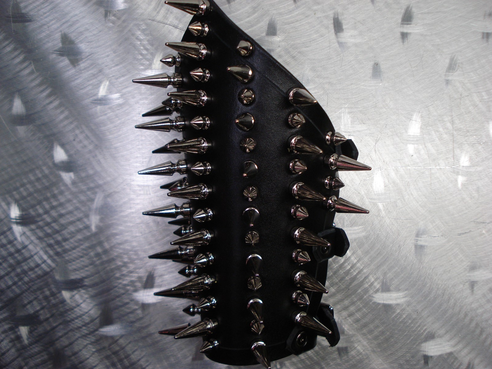 LEATHER SPIKED MIXED MEDIUM GAUNTLET. BLACK DEATH…(MDLG0140)…..IMMOLATION
