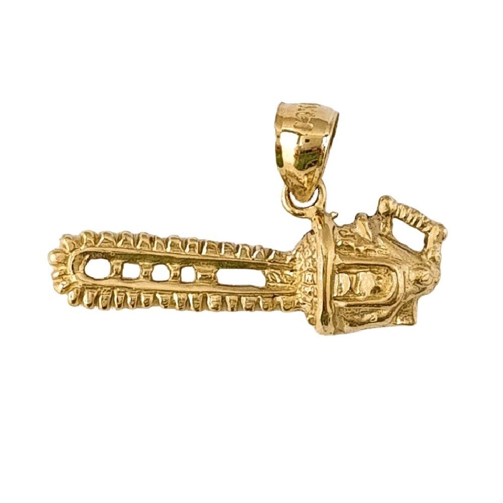 14k Yellow Gold Chainsaw Pendant / Charm, Made in USA