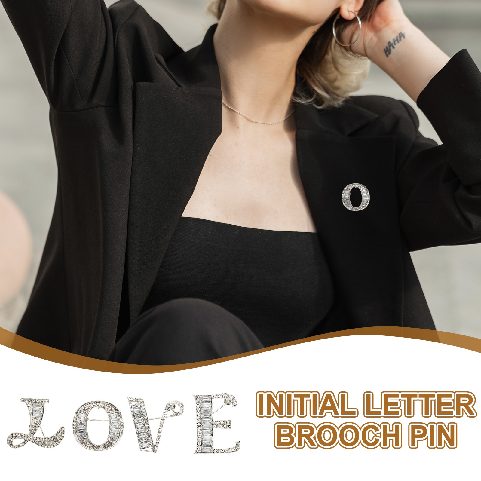 Letters Brooch Pins, Letter M Initial Rhinestone Brooch, Silver