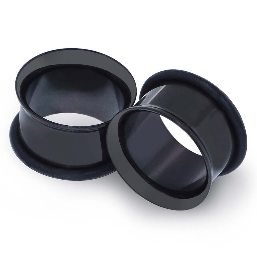 Pair of Black Stainless Steel Screw Flesh Tunnels Ear Gauges Ear Expander Plugs