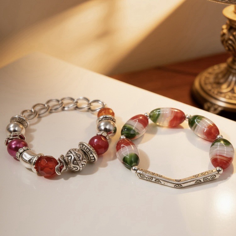 Festive Charm Beaded Bracelet 2 piece