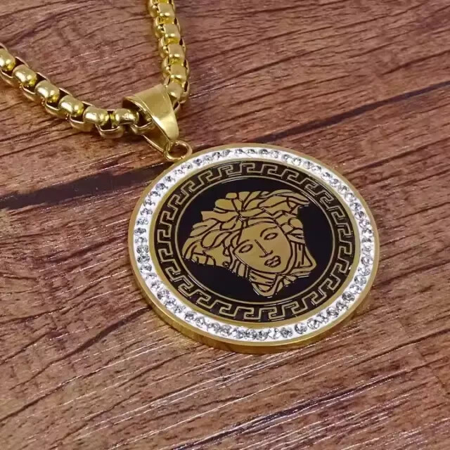 Stainless Steel Enamel Medusa Greek Word Pendant Christmas Gift for Men No Chain
