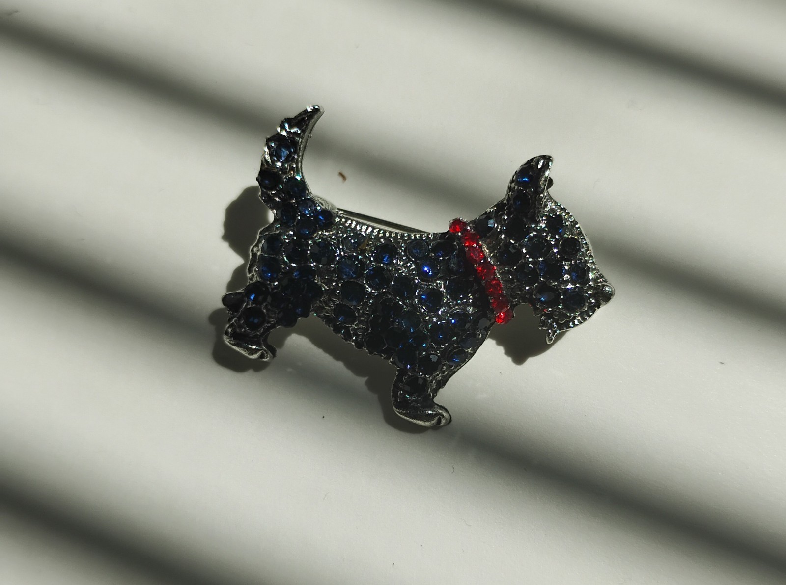 Cute Blue Scottish Terrier Brooch | Adorable Sparkling Rinestone Dog Jewelry Pin
