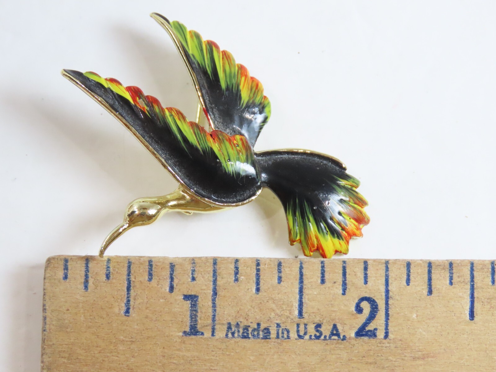 Gerry’s Vintage Enamel Hummingbird Brooch Pin Gold Tone Signed D1940