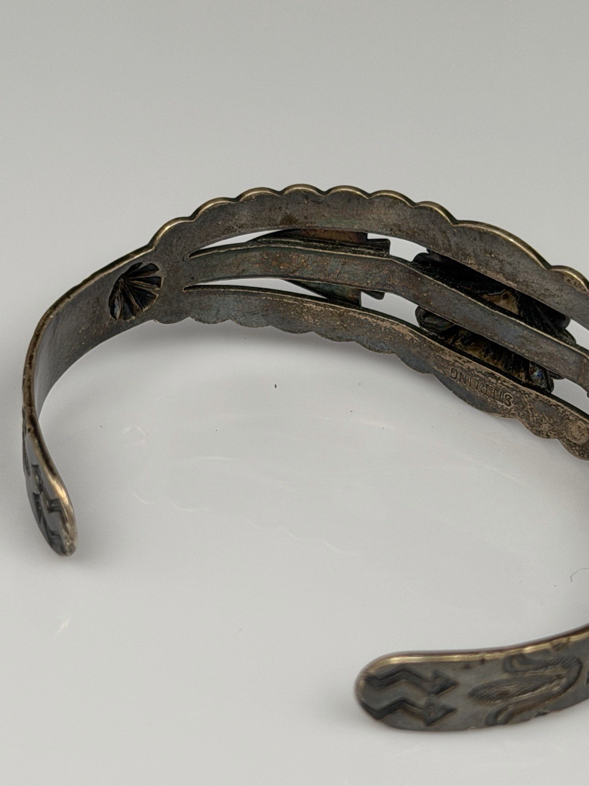 Vintage Fred Harvey Style Cuff Bracelet Sterling Silver Navajo